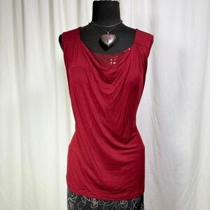 Kische Burgundy Drape-Neck Tank – M